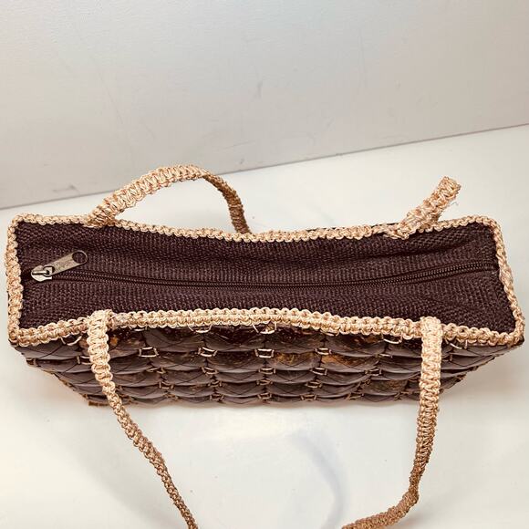 Vintage Coconut Shell Purse 70s 1970s Macrame Shoulder Bag Island Chic - Picture 6 of 12